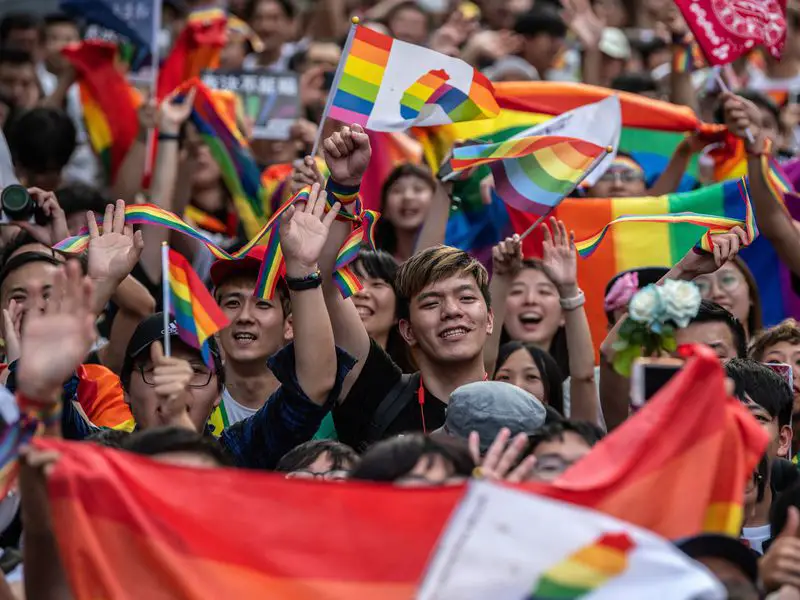 Taiwan citizens celebrating after bill approving same sex marriage was passed