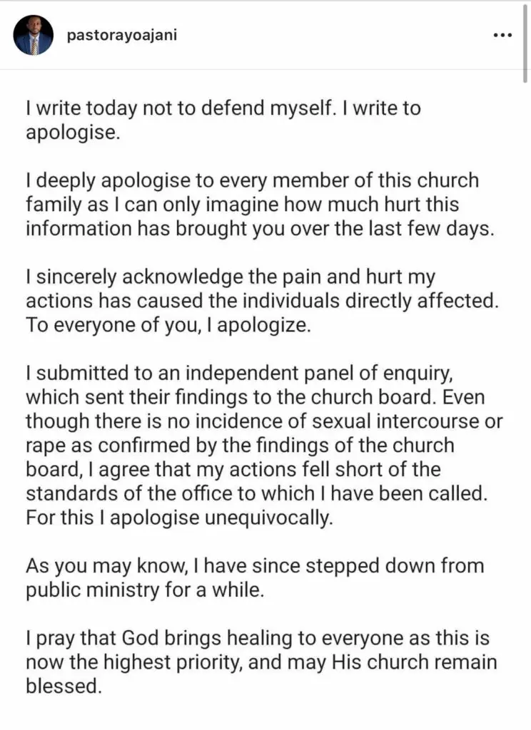 Pastor Ayo Ajani Admits To Inappropriate Sexual Behavior After Being Called Out On Social Media