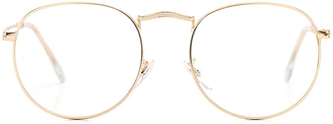 AZORB Round Clear Lens Glasses Classic Metal Frame Non-Prescription Eyeglasses for Women