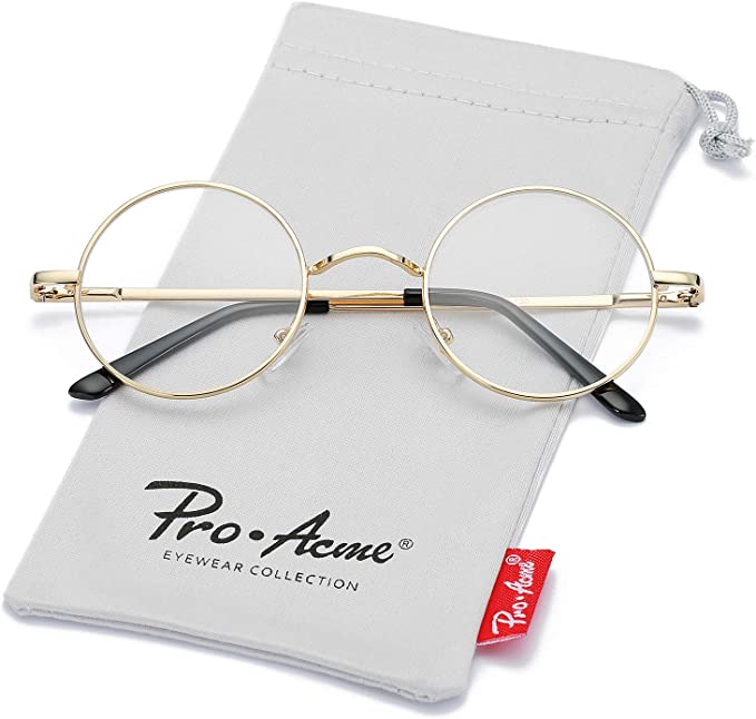 Pro Acme Non Prescription Clear Lens Glasses Retro Small Round Metal Frame